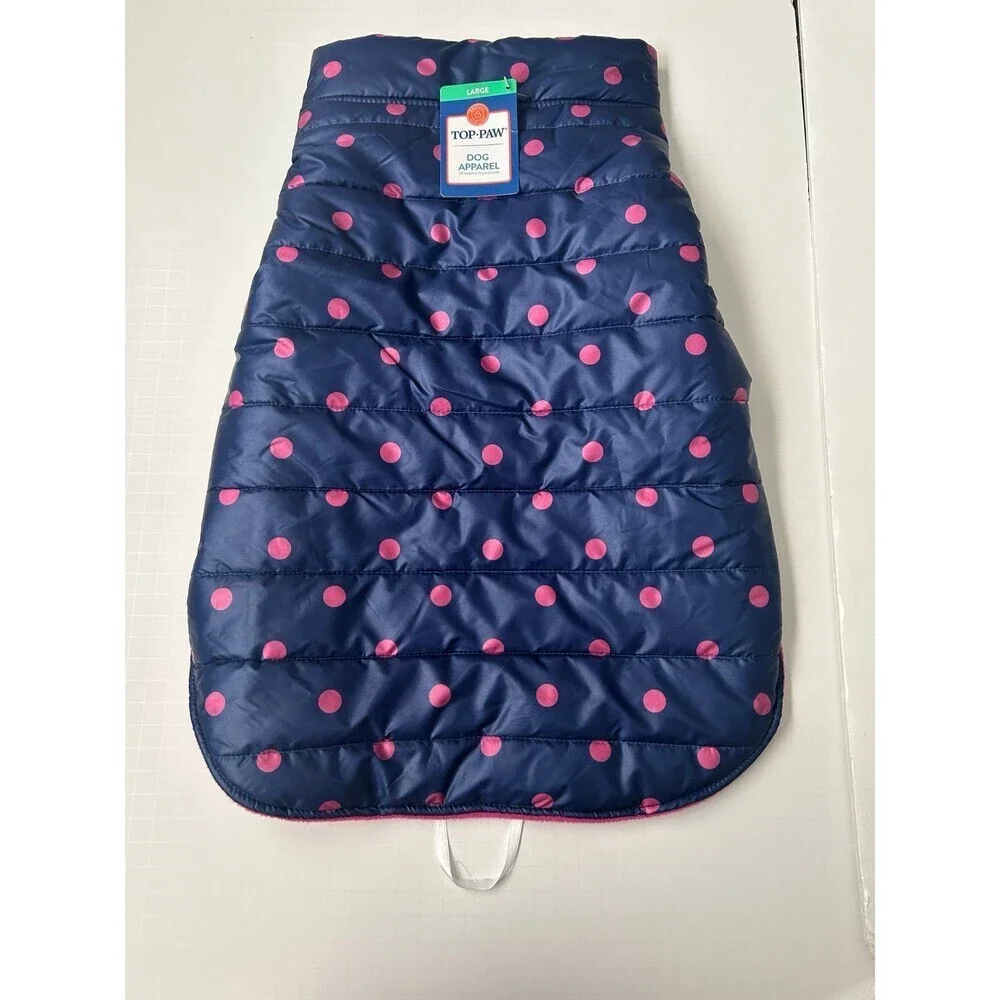 Top Paw Dog Puffer Vest/Jacket Blue & Pink With Polka Dots size L - Picture 1 of 4
